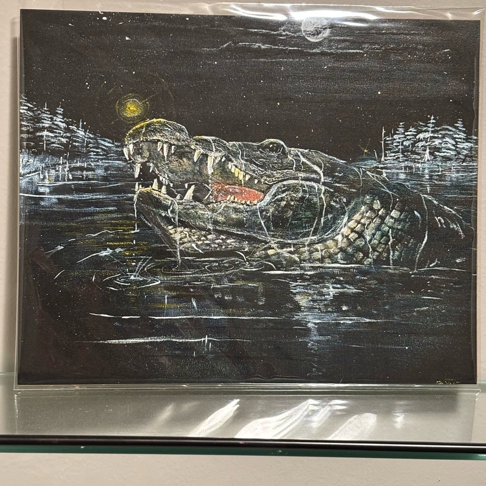Alligator Night Scene 8x10 Art Print by Louisiana Artist
